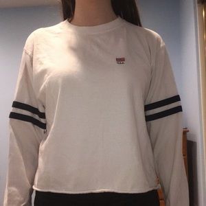 white long sleeve shirt with american flag